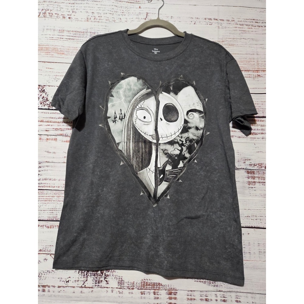 Disney Nightmare Before Christmas Jack Sally Heart Graphic Tee Grey XS 0-2